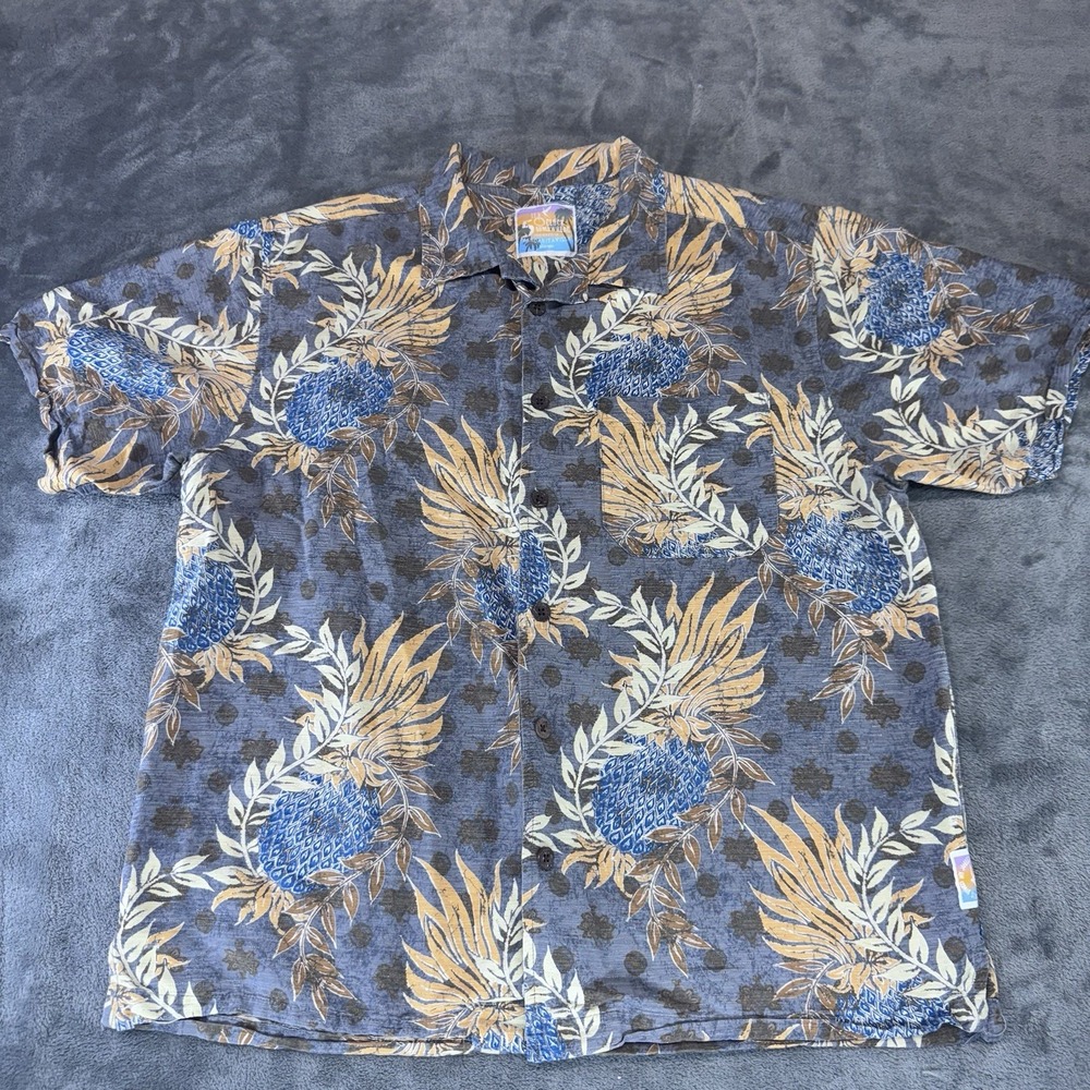 Margaritaville 5 O'Clock Somewhere Shirt Mens L Silk Pineapple Hawaiian Aloha‎